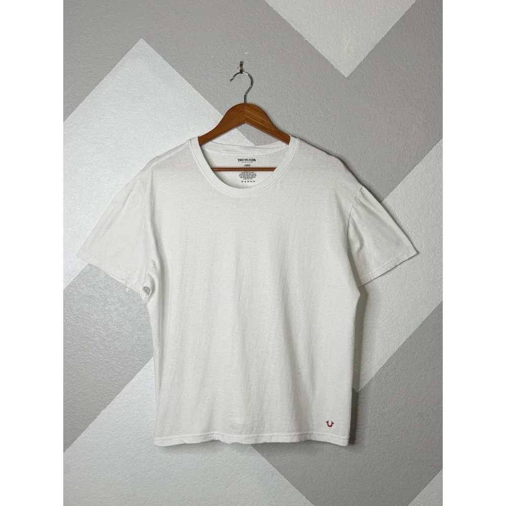 True Religion T-Shirt Lot of 2 Men's Large White Gray Minimal Logo Crew Neck